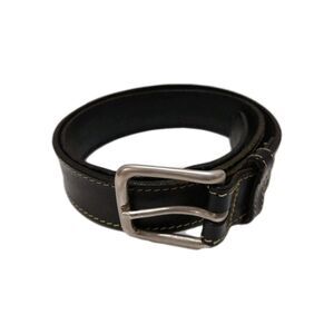 Reiss London Black Saddle Leather Belt Size 32 Contrast Stitching 39" L 1-7/16 W